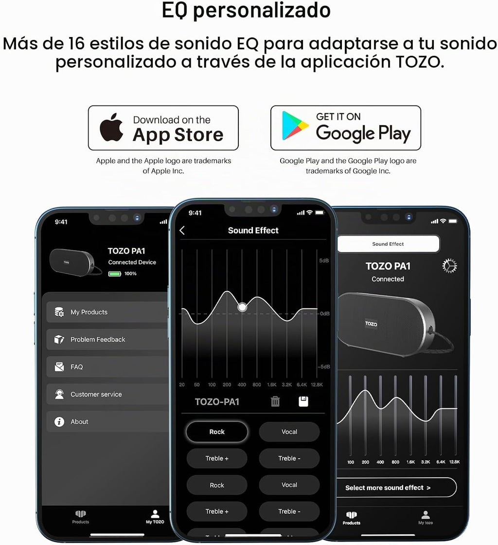 TOZO Altavoz Bluetooth portátil PA1, potente sonido estéreo con graves