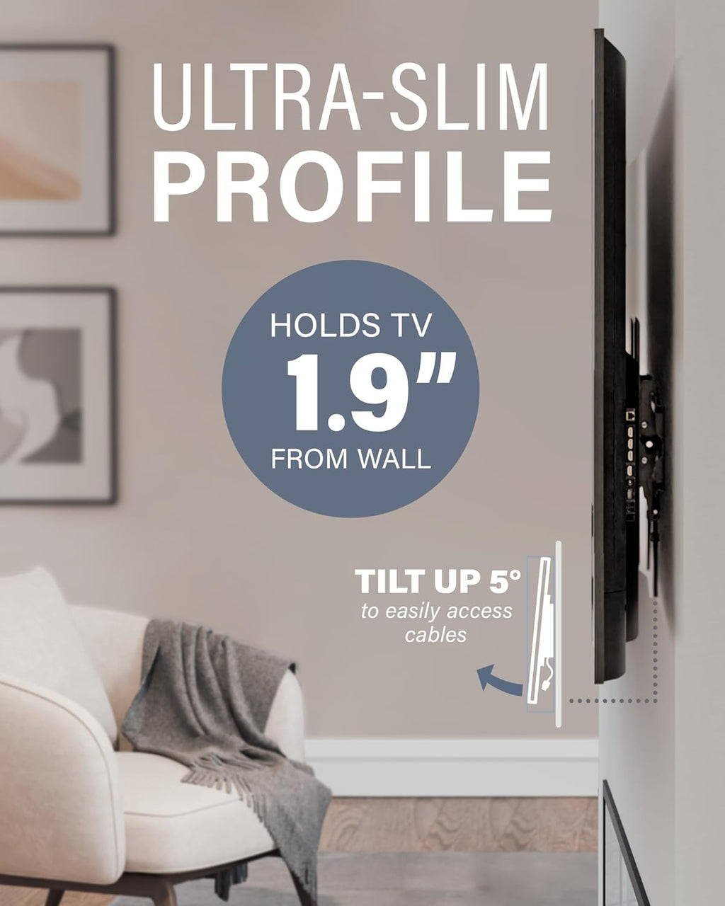 SANUS - Soporte de pared inclinable para televisores de 37 a 80 pulgadas de hasta 130 libras, con certificación UL