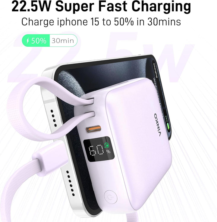 VINKO - Cargador portátil de batería con cables integrados, cargado...