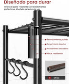 Estantería de 4 Niveles con 6 Ganchos, 33.2" x 12.7" x 57.3", negro