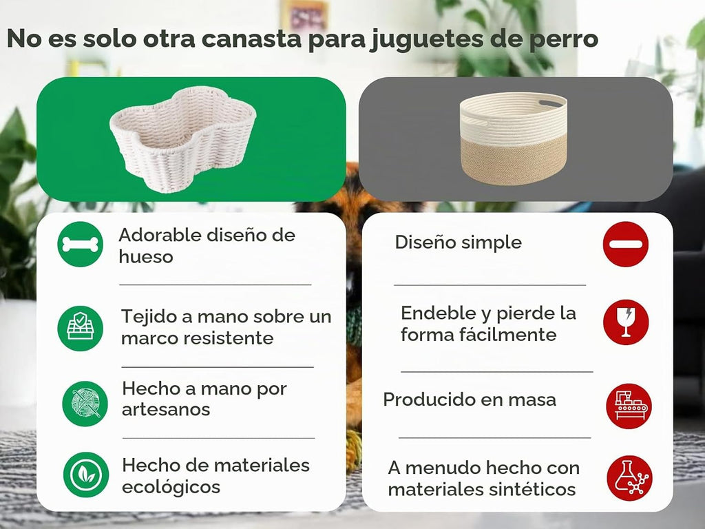 Cesta de juguetes para perros, cuerda de algodón en forma de