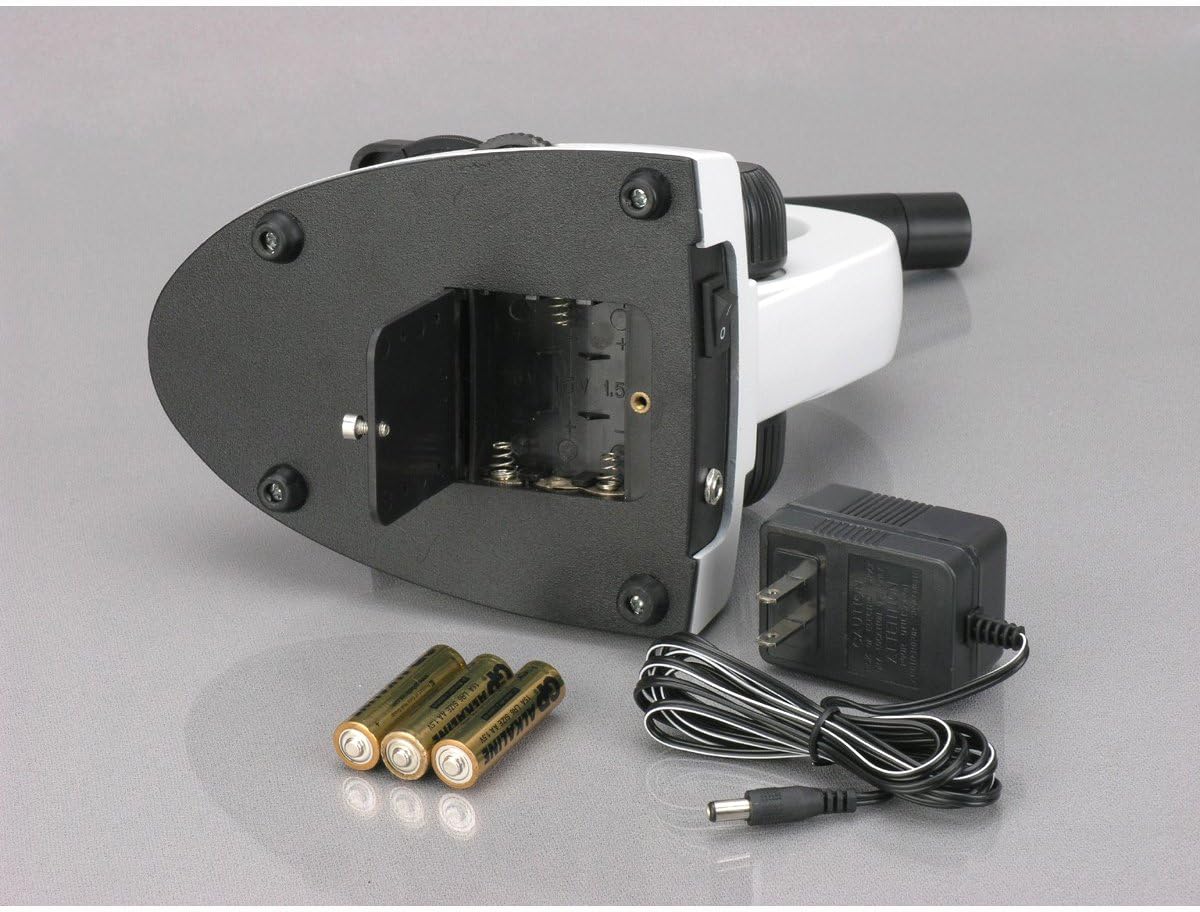 AmScope Microscopio monocular compuesto inalámbrico M158C-2L-PS25, oculares WF10x y WF25x, aumento de 40x-1000x, iluminación LED superior e inferior con reóstato, Brightfield, condensador de una sola