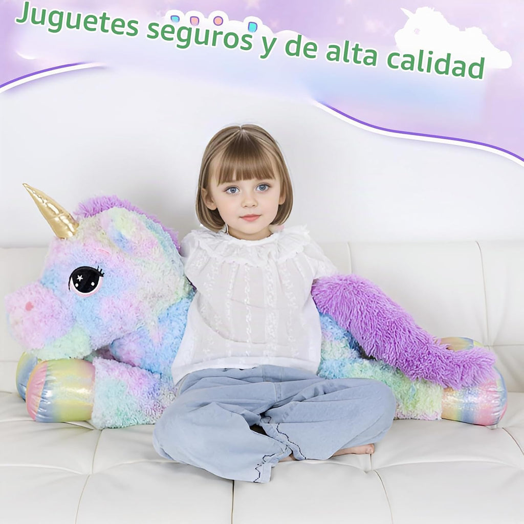 almohada de peluche de unicornio arcoíris gigante de 44 pulgadas con alas, unicornio suave y lindo de gran tamaño, peluches de animales, almohada de cuerpo para niños, niños, niñas, regalo