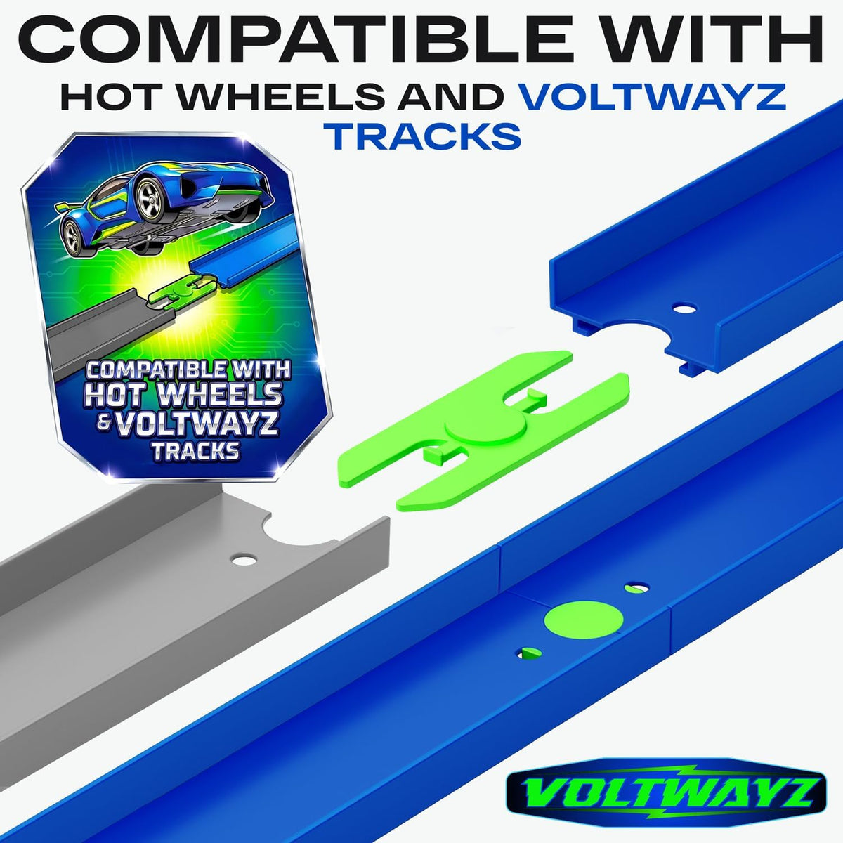 Pista recta y curva compatible con Hot Wheels – Juego de 58 piezas XL a escala 1:64 (50 pies en total) – Incluye rectas, curvas de alto margen y 70 conectores