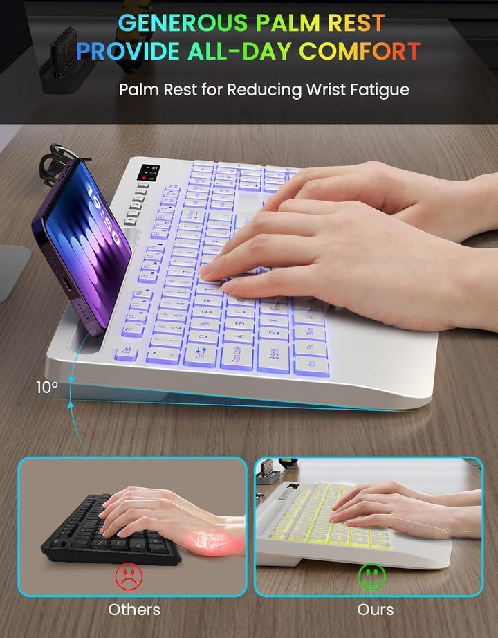 Teclado inalámbrico con retroiluminación de 7 colores, reposamuñeca...