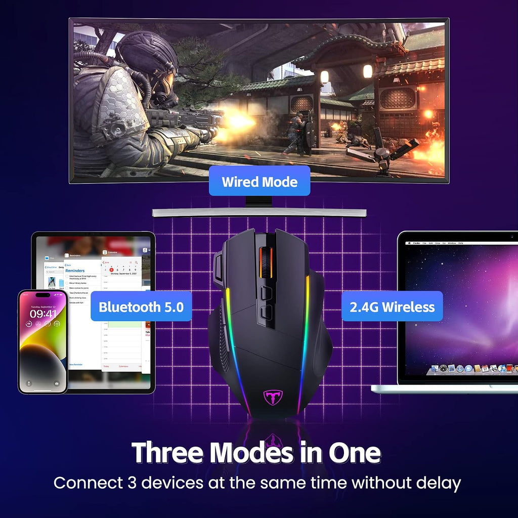 RisoPhy Ratón inalámbrico para juegos, 3 modos 2.4G/USB-C/Bluetooth con