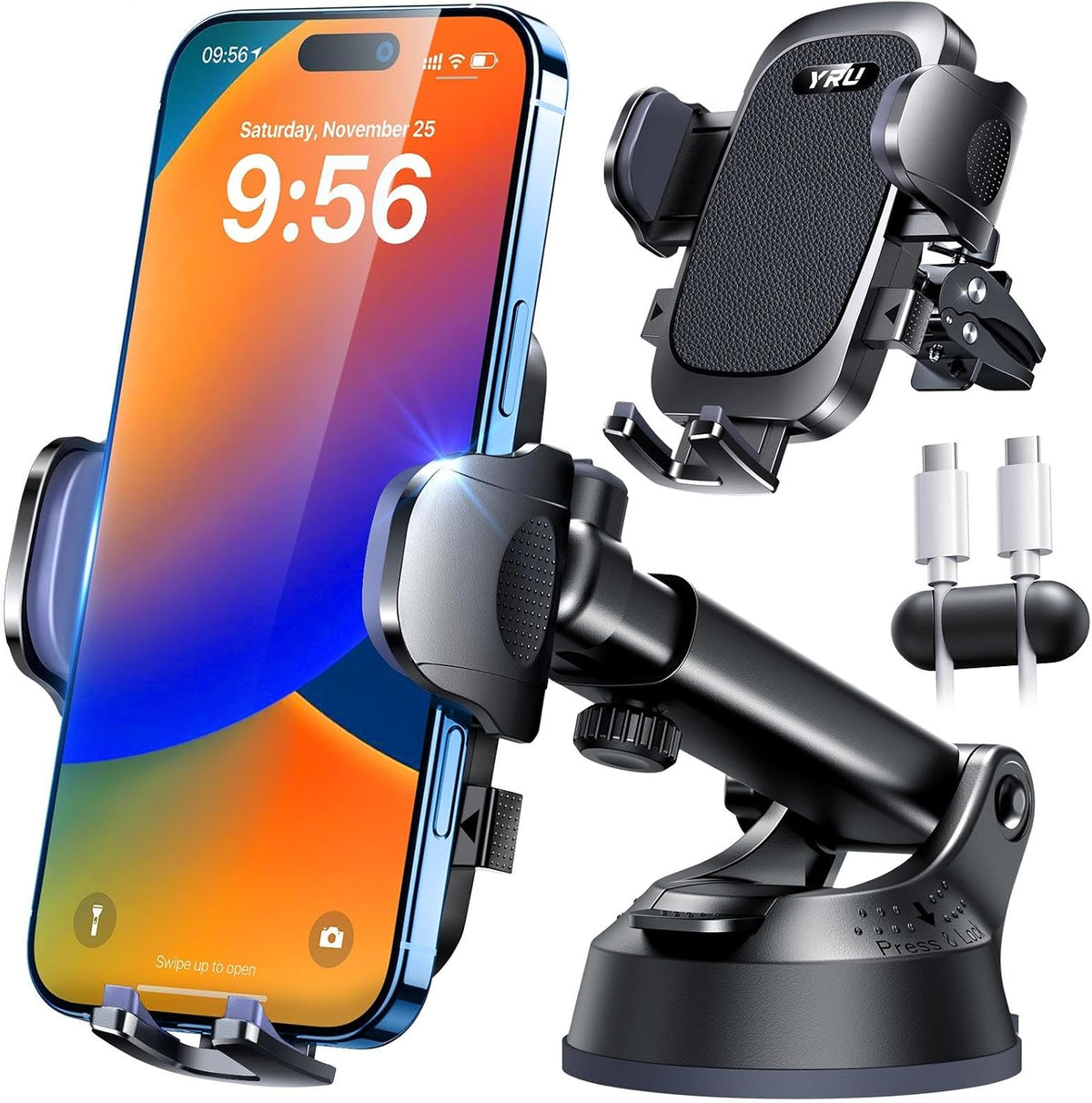 YRU【Soporte de teléfono para automóvil de seguridad de grado militar y certificados de patente con rotación de 360°】 100 + libras de fuerte succión y clip: soporte para teléfono celular para