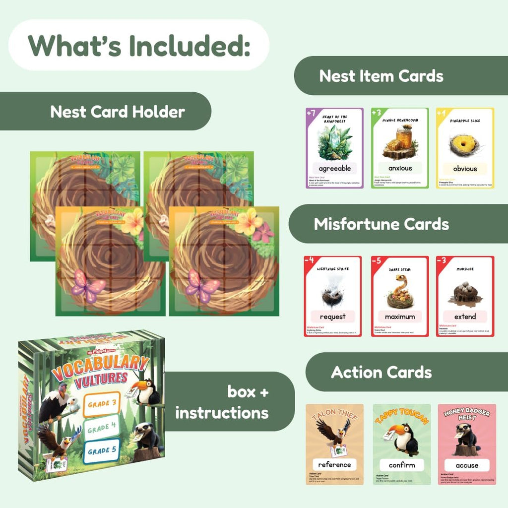 The Fidget Game Vocabulario Buitres, Juegos de palabras para niños de 8 a