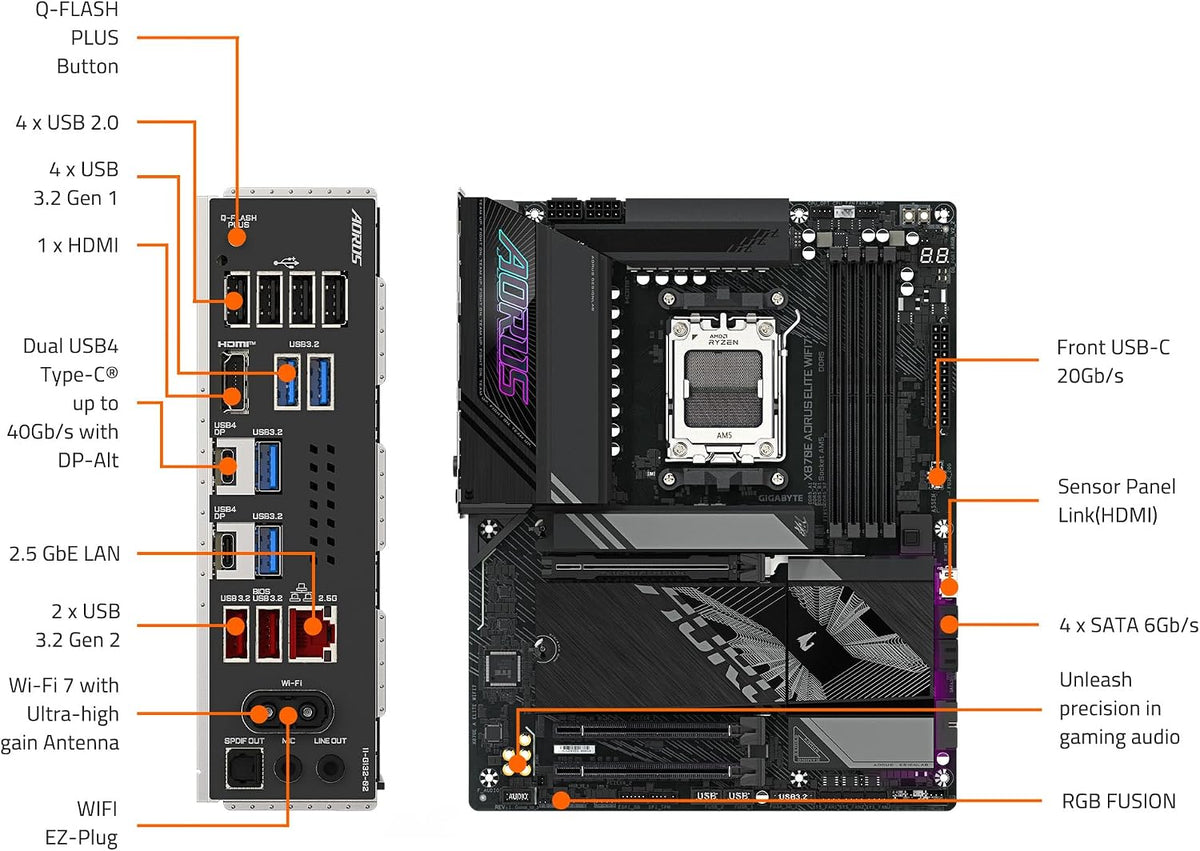 GIGABYTE X870E AORUS Elite WIFI7 Placa base AMD AM5 LGA 1718, ATX,...