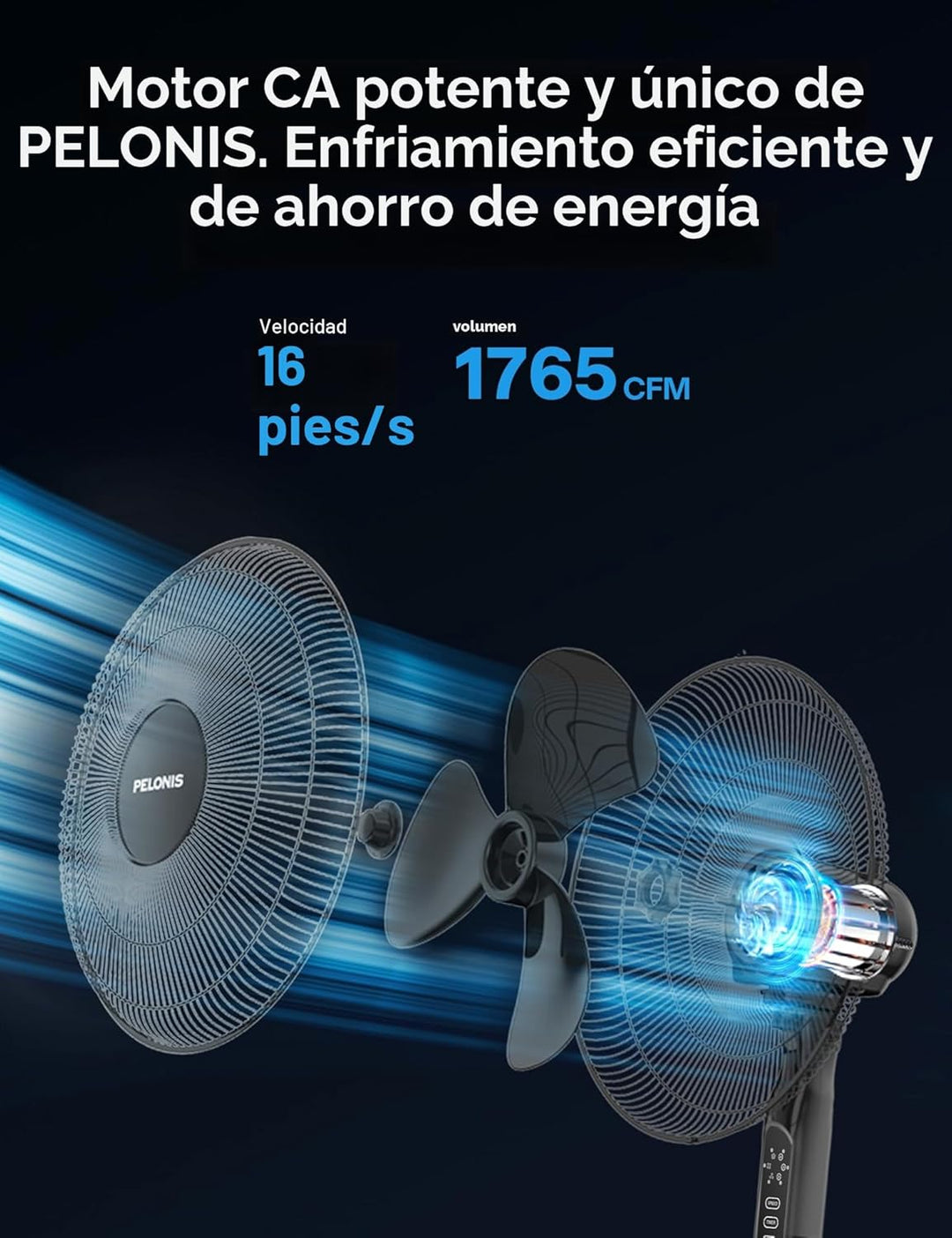 PELONIS Ventilador de pedestal oscilante ajustable de 16" con c...
