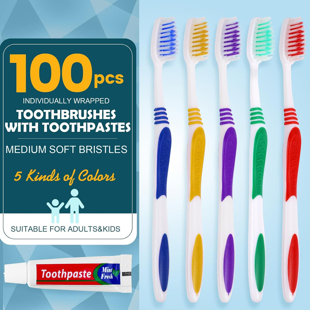 Navona 100 PCS Cepillos de Dientes Desechables con Pasta de Dientes...