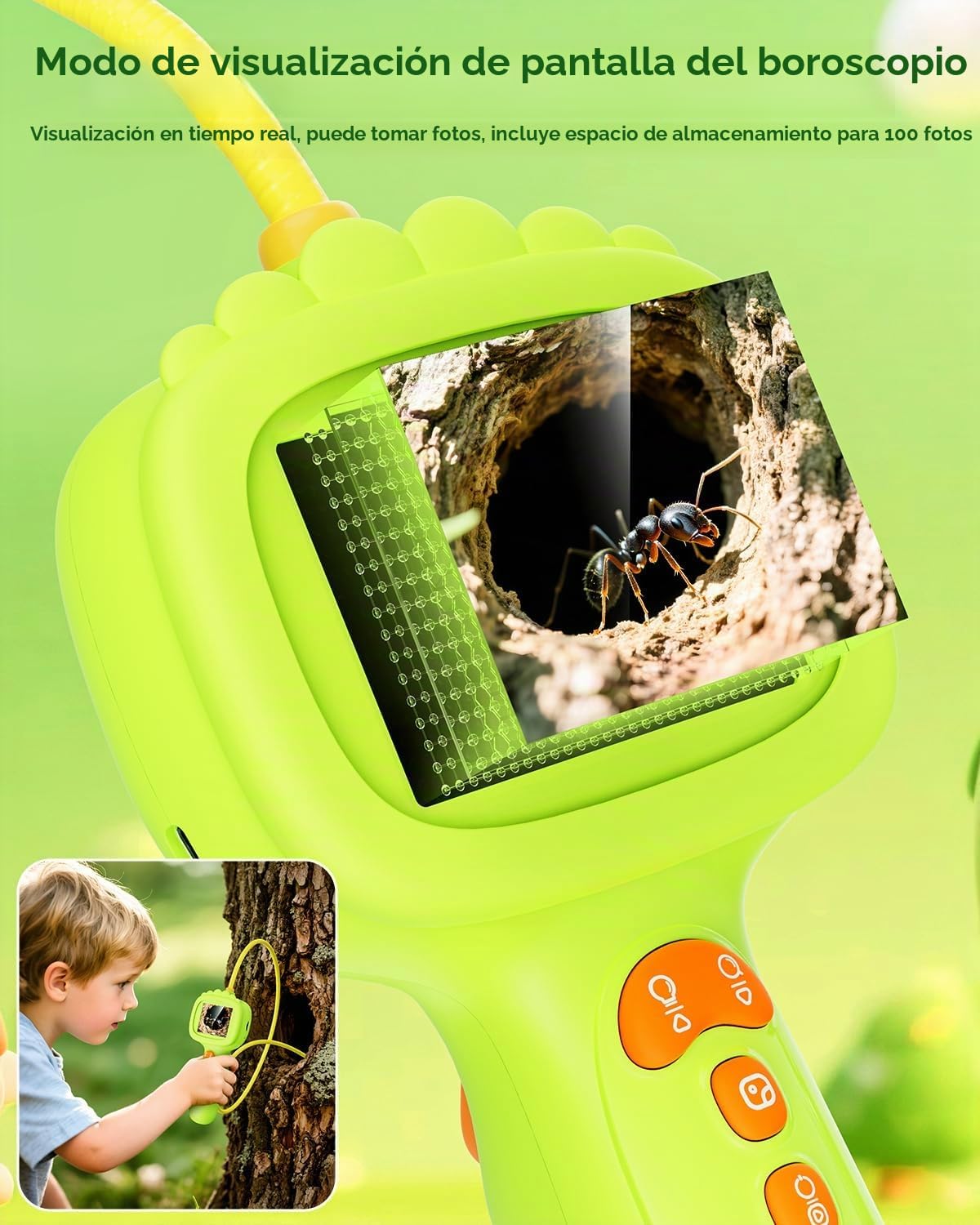 Cámara de boroscopio con luz para niños, juguete educativo Ashfly STEM Science para niños y niñas de 3, 4, 5, 6, 7, 8 años, pantalla de 2.4 pulgadas, cámara de alcance de serpiente para cumpleaños, campamento al aire libre, exploración de la naturaleza, v
