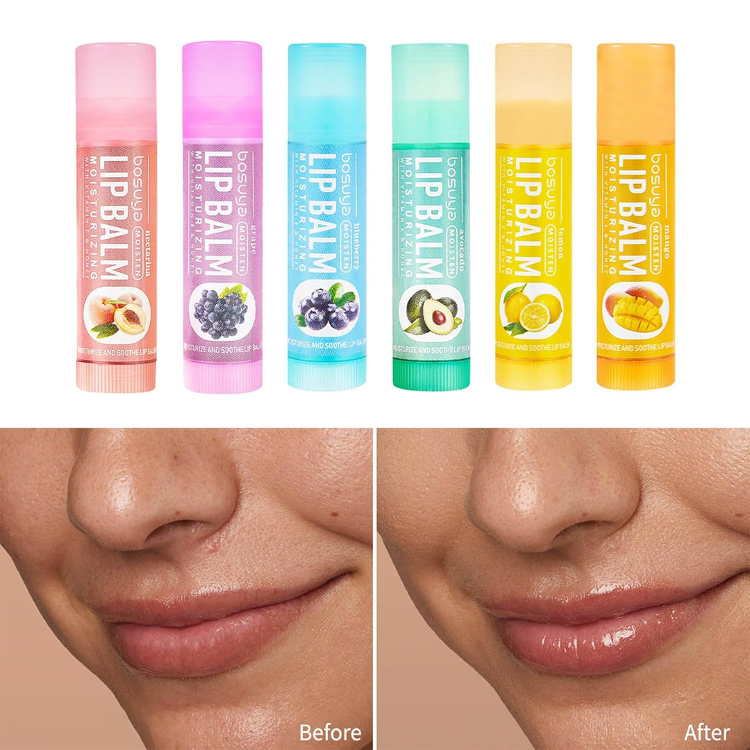 Juego de bálsamo labial de 6 sabores, hidratación suave para labios...