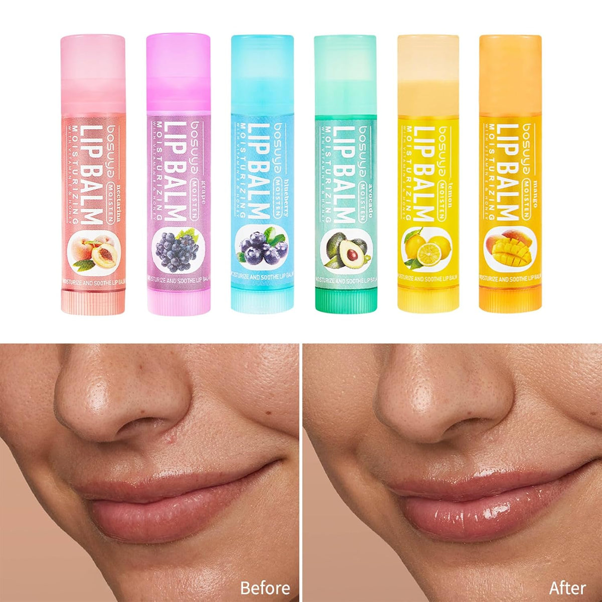 Juego de bálsamo labial de 6 sabores, hidratación suave para labios...
