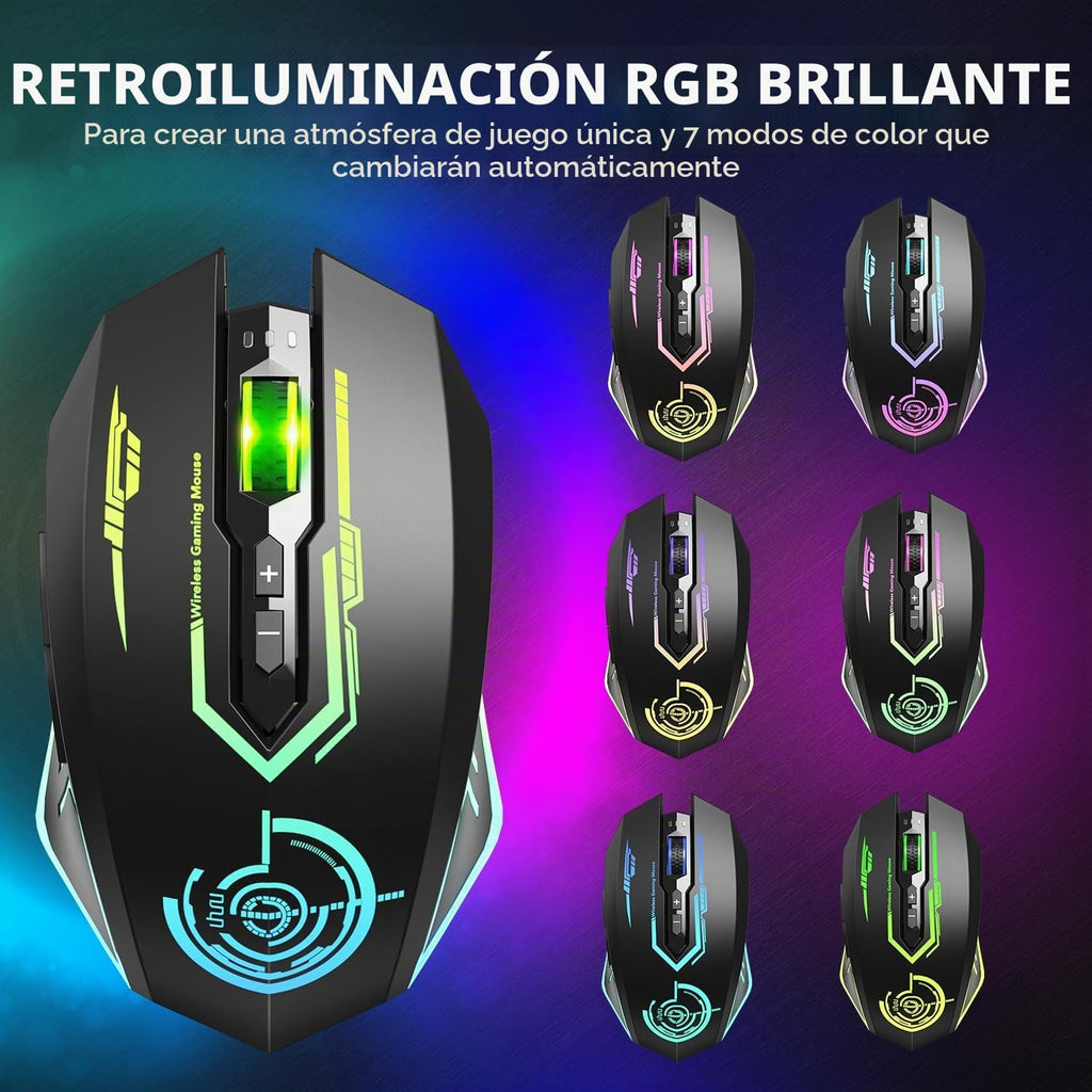 Wireless USB Gaming Mouse, recargables uhuru 5 botones 7 Changeable LED Color ergonómico programable MMO RPG para PC computadora Portátil gaming jugadores