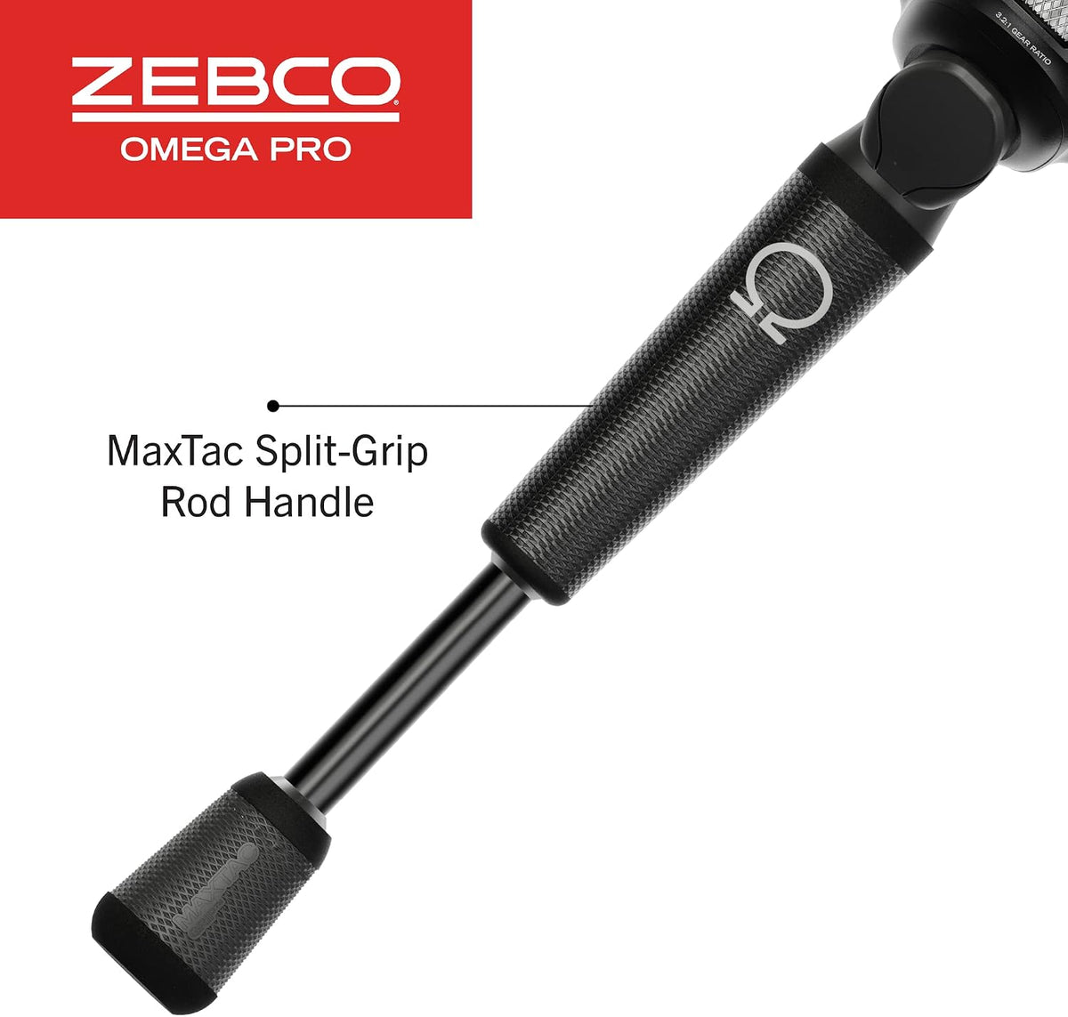 Zebco Omega Pro Spincast - Combo de carrete y caña de pescar, caña de pescar de grafito IM6 de 6 pies, mango de caña de agarre MaxTac, carrete tamaño 30, pre-enrollado con línea de 10 libras
