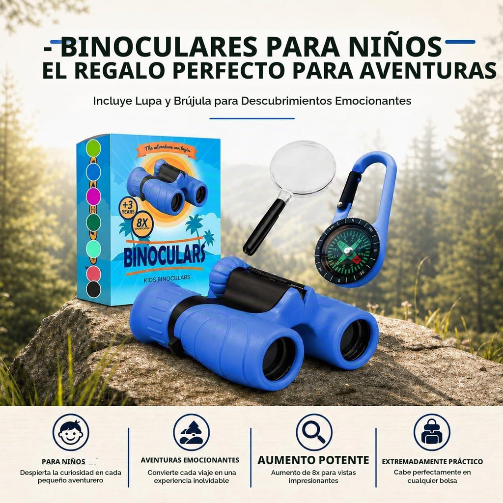 Binoculars para Kids – Perfect Toy para Little Boys y Girls – Extensive Set Incl. Magnifying Glass & Compass – Powerful Magnification 8X21 – 3 a 12 Year Old Kids para Toddler
