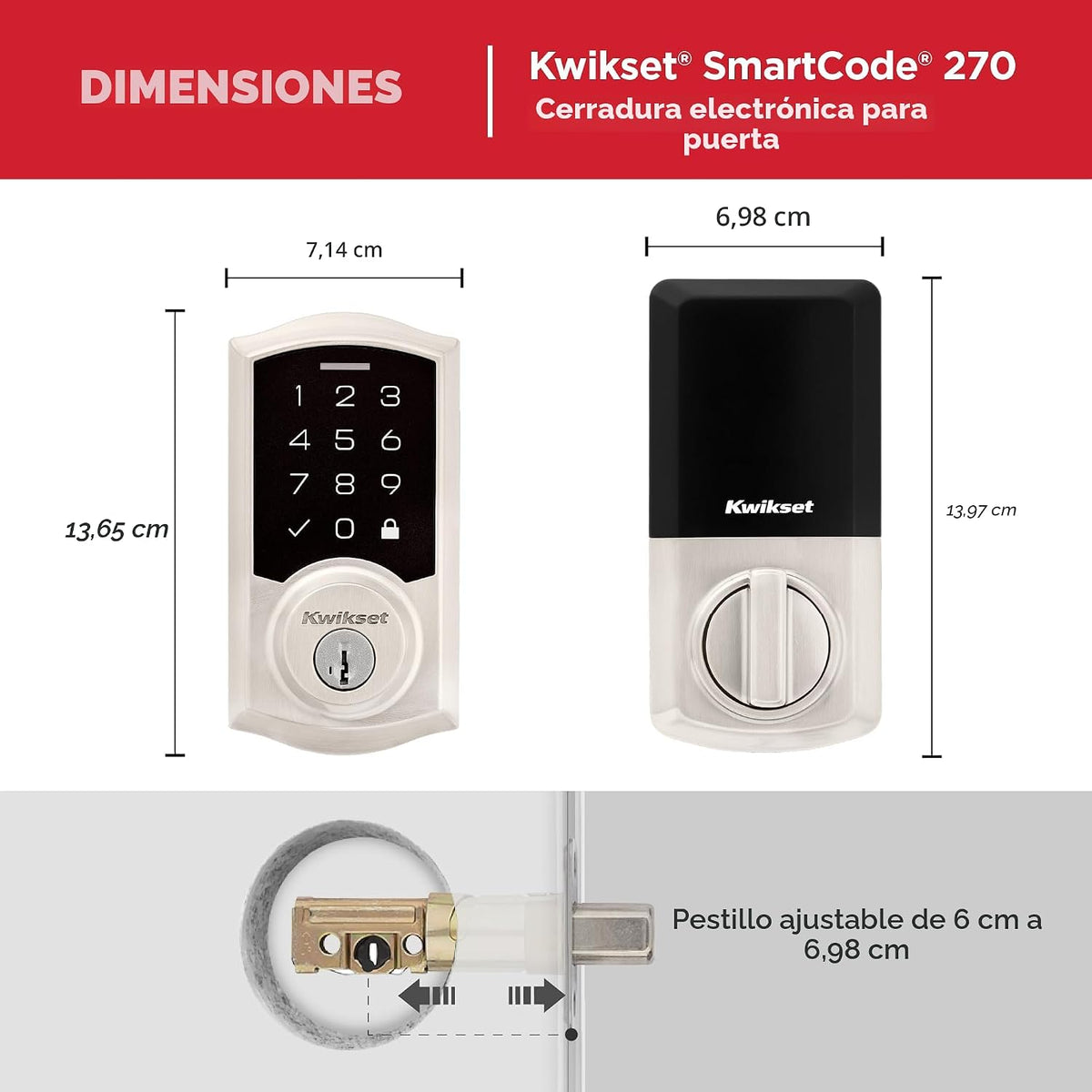 Kwikset SmartCode 270 - Cerradura de puerta con teclado táctil electrónico sin llave con bloqueo automático, códigos de usuario personalizados, seguridad avanzada en níquel satinado tradicional