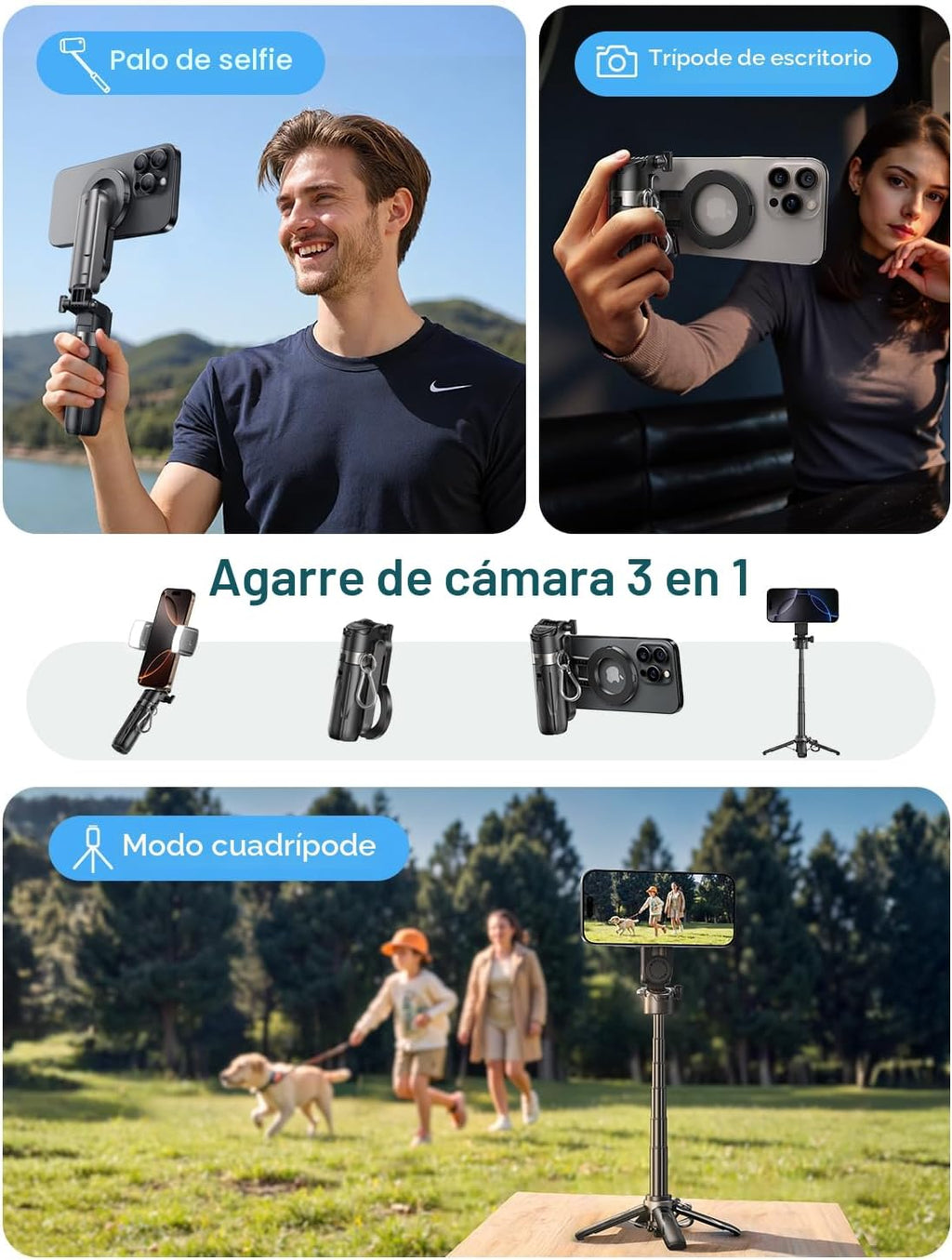 MAGIC JOHN Trípode para teléfono con 2 luces para selfies, portátil tamaño de bolsillo para iPhone Magsafe, Selfie Stick con control remoto desmontable para fotografía, transmisión en vivo, grabación de video