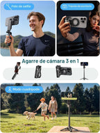 MAGIC JOHN Trípode para teléfono con 2 luces para selfies, portátil tamaño de bolsillo para iPhone Magsafe, Selfie Stick con control remoto desmontable para fotografía, transmisión en vivo, grabación de video