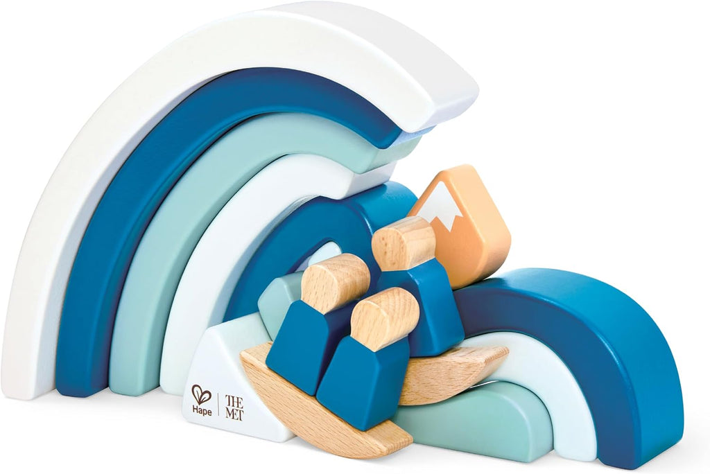 Hape x The Met Hokusai - Bloques de construcción de madera Gran Ola – Juego de bloques inspirado en el arte para edades de 2 a 8 años – Habilidades motoras finas y creatividad