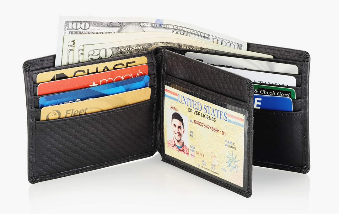 Cartera plegable de piel Stealth Mode para hombre con ventana de id...