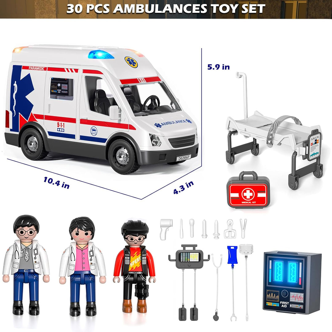 Doloowee Camión de juguete de ambulancia para niños de 3 a