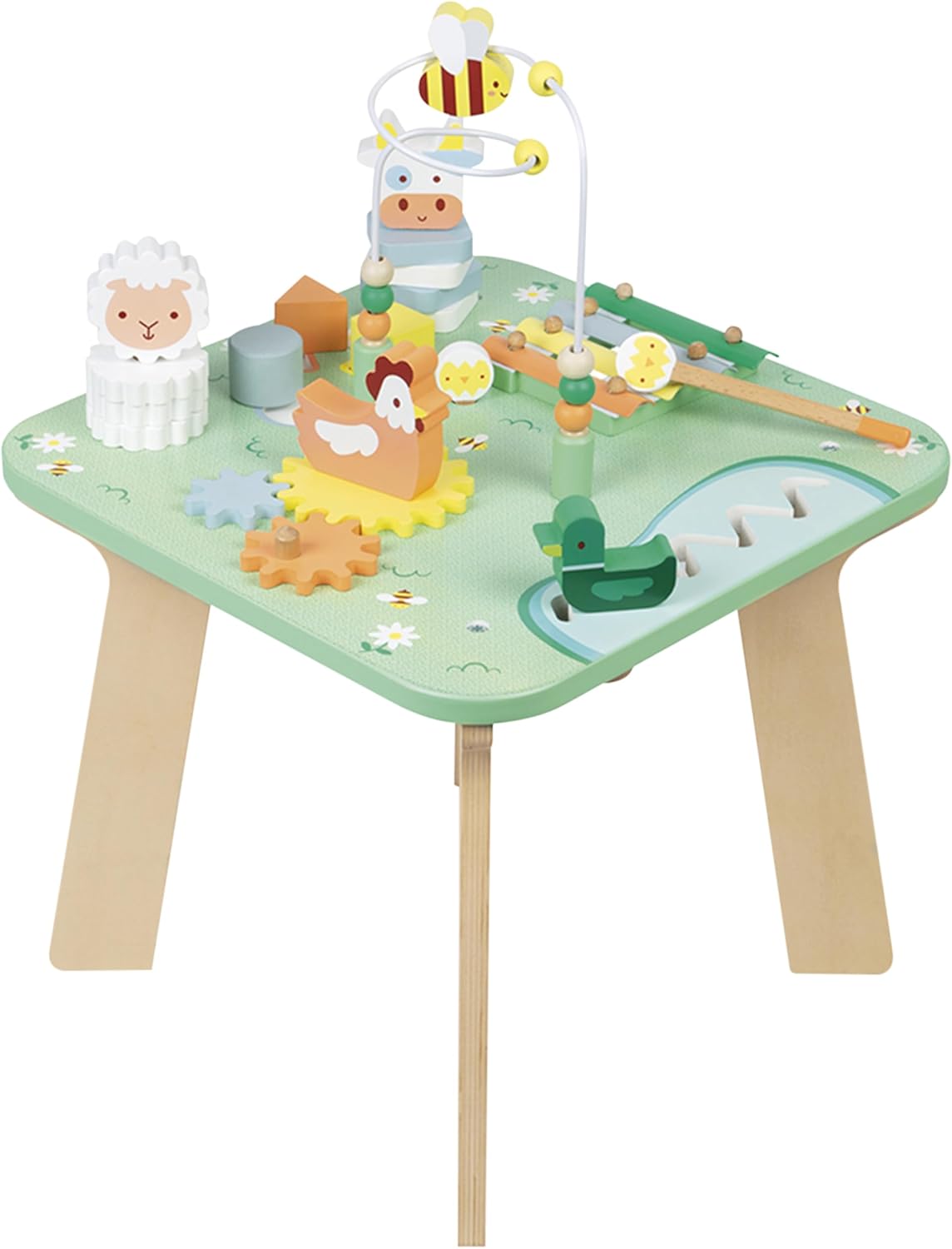 Janod Mesa de actividades de madera Pretty Meadow - 21.1 pulgadas de alto