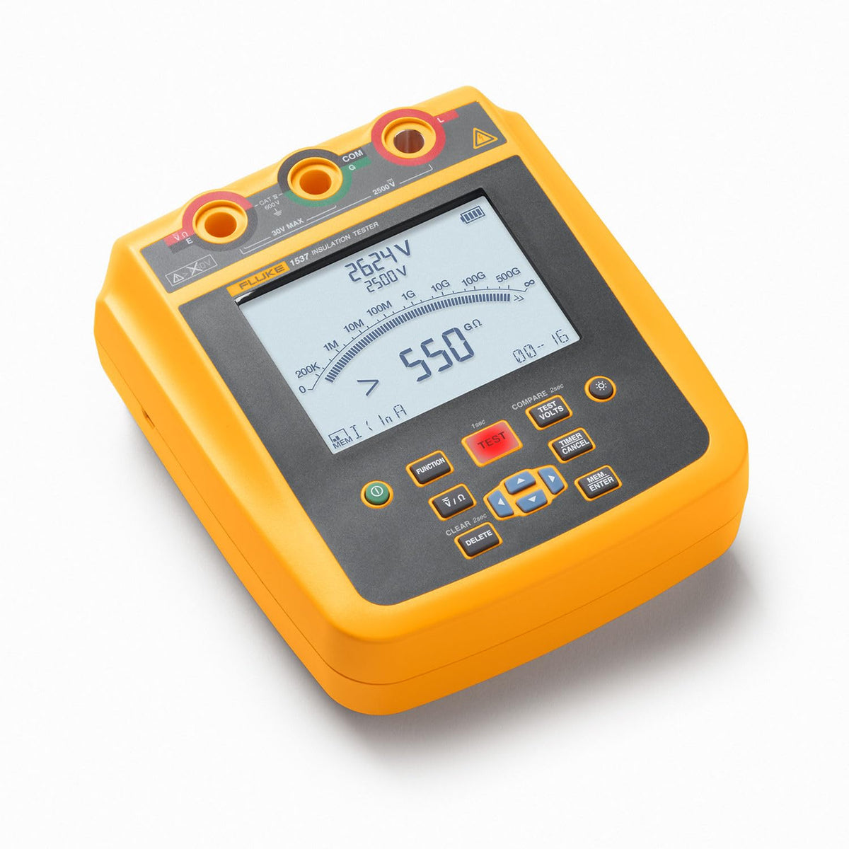 Fluke 1537, Comprobador de aislamiento, para pruebas de aislamiento industrial y eléctrico de primera línea, voltajes de prueba de 250 V a 2500 V y medidas de resistencia hasta 500 GΩ