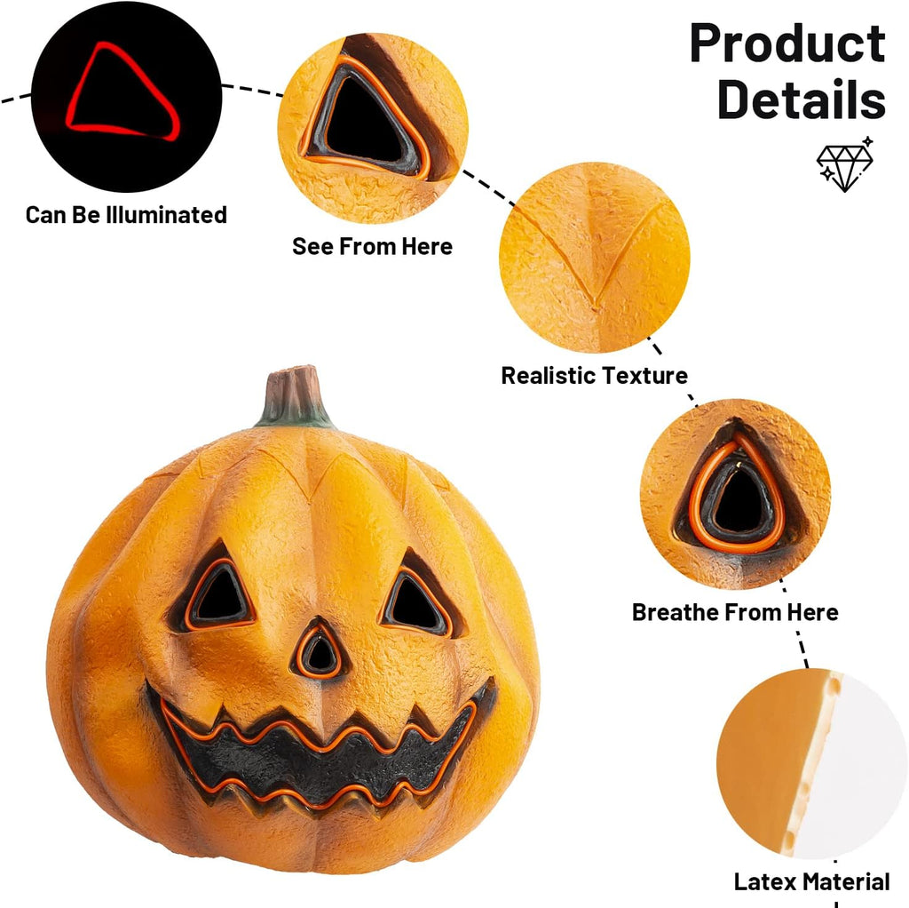 PartyHop Máscara de calabaza con luz LED, máscara de cabeza completa, disfraz de calabaza para fiesta de disfraces de Halloween