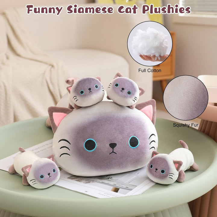 TOYSYM - Almohada de gata siamesa, adorable almohada de peluche de...