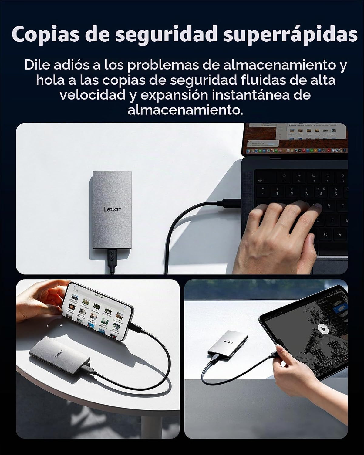 Lexar ES3 SSD portátil de 512 GB Plata, USB 3.2 Gen 2 hasta 1050MB\...