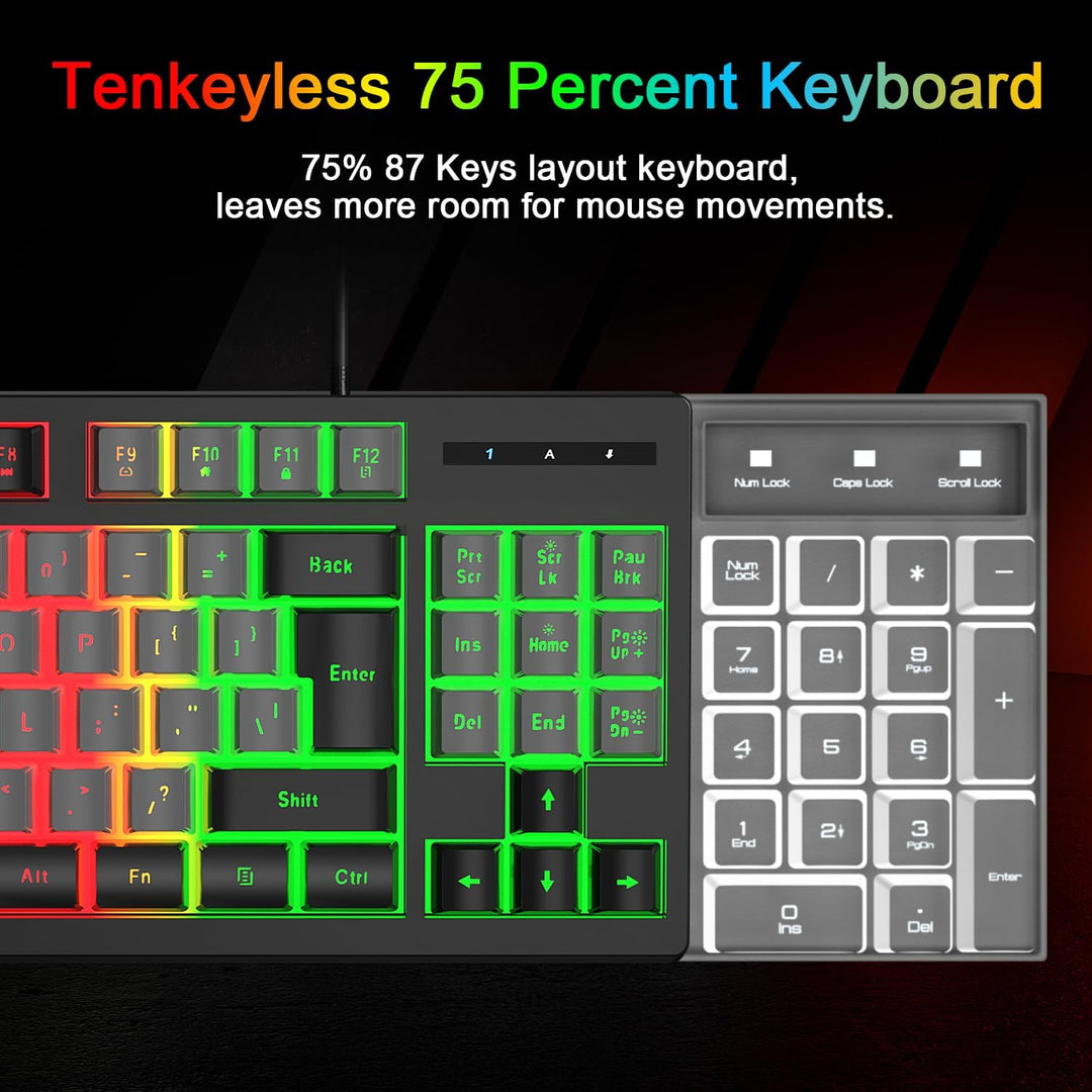 BlueFinger Combo de teclado para juegos RGB de 87 teclas y mouse re...
