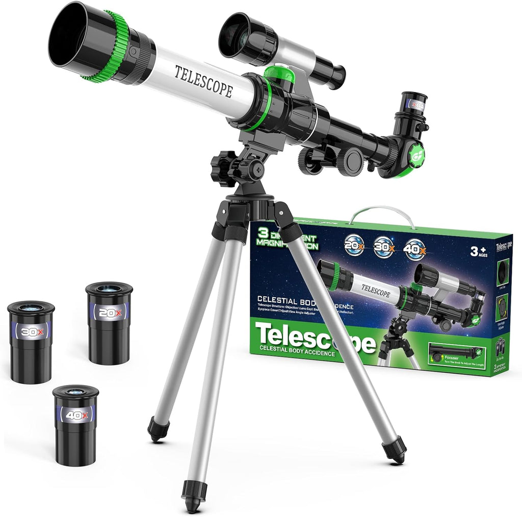 Telescopio para niños, juguetes espaciales para niños, incluye brújula y 3 oculares, gran telescopio portátil como regalo de astronomía, kit educativo STEM para niños y niñas para ver la luna