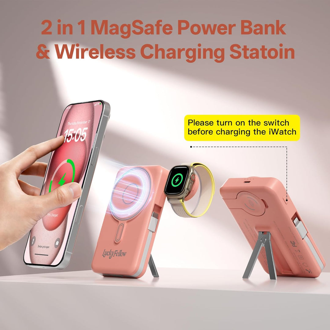 LUCKYFELLOW Cargador portátil magnético de 10000 mAh, cables integr...