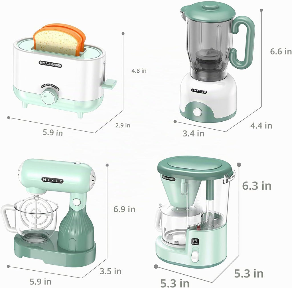 Accesorios para Cocina de Jugar para Niños, Juego de Electrodomésticos de Cocina de Fantasía con Cafetera, Tostadora, Licuadora, Batidora, Juguetes de Cocina con Luz y Sonido, Sets de Cocina para Niños de 3 4 5 6 años