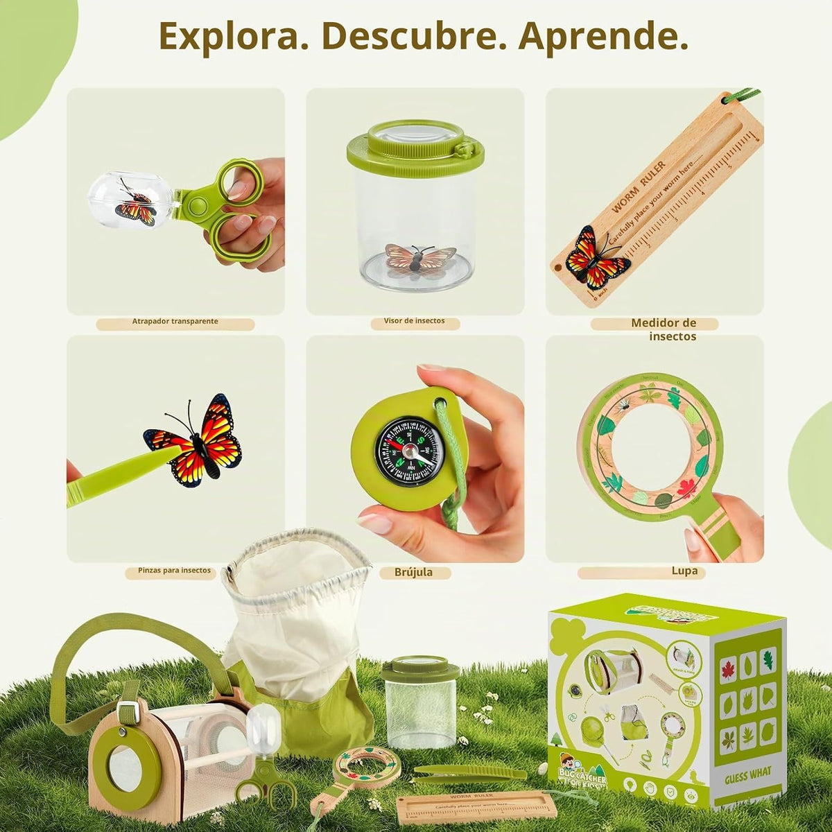 Kit de atrapador de insectos de madera para niños, juego de captura de insectos y explorador de insectos