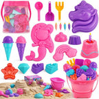 TOY Life 23 piezas de juguetes de playa de unicornio para niños de 4 a 8 años, juguetes de arena plegables con cubo de silicona, palas y kit de moldes para construir castillos de arena, juguete de