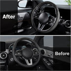 Cubierta de volante de coche de cuero con cierre de presión de 3 piezas, juego de protector antideslizante y envolvente, accesorios para volante universal de 37-38 cm, negro