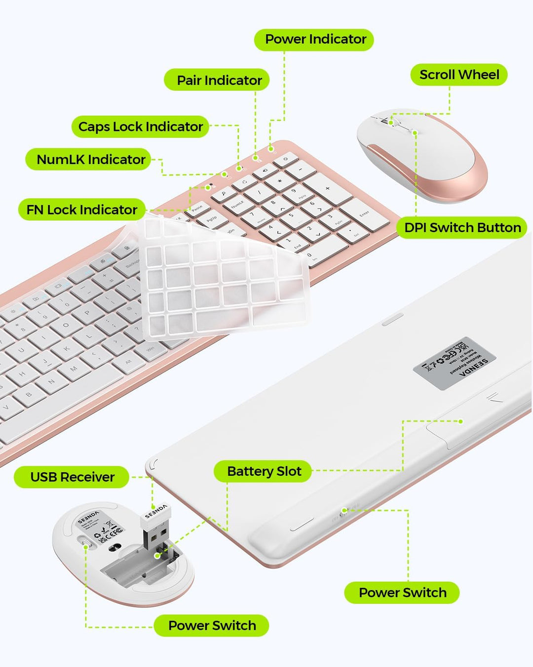 Combo de teclado y mouse inalámbricos, mouse de teclado delgado y d...