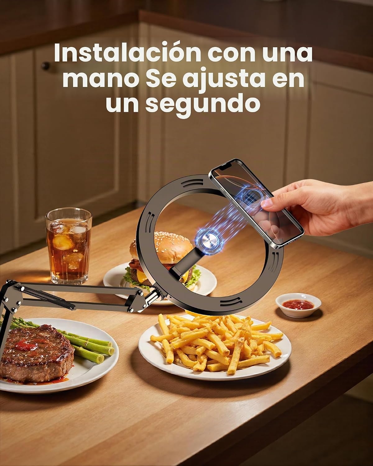 Anillo de luz con soporte magnético para teléfono, soporte de teléfono superior para escritorio, trípode LED de 10 pulgadas para iPhone con anillo de luz y control remoto, soporte de teléfonos para
