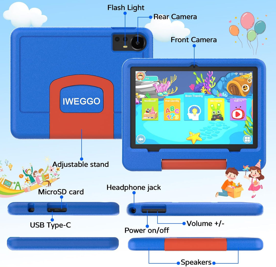 IWEGGO Tablet Android 15 para niños con estuche EVA, tablet de 10 p...