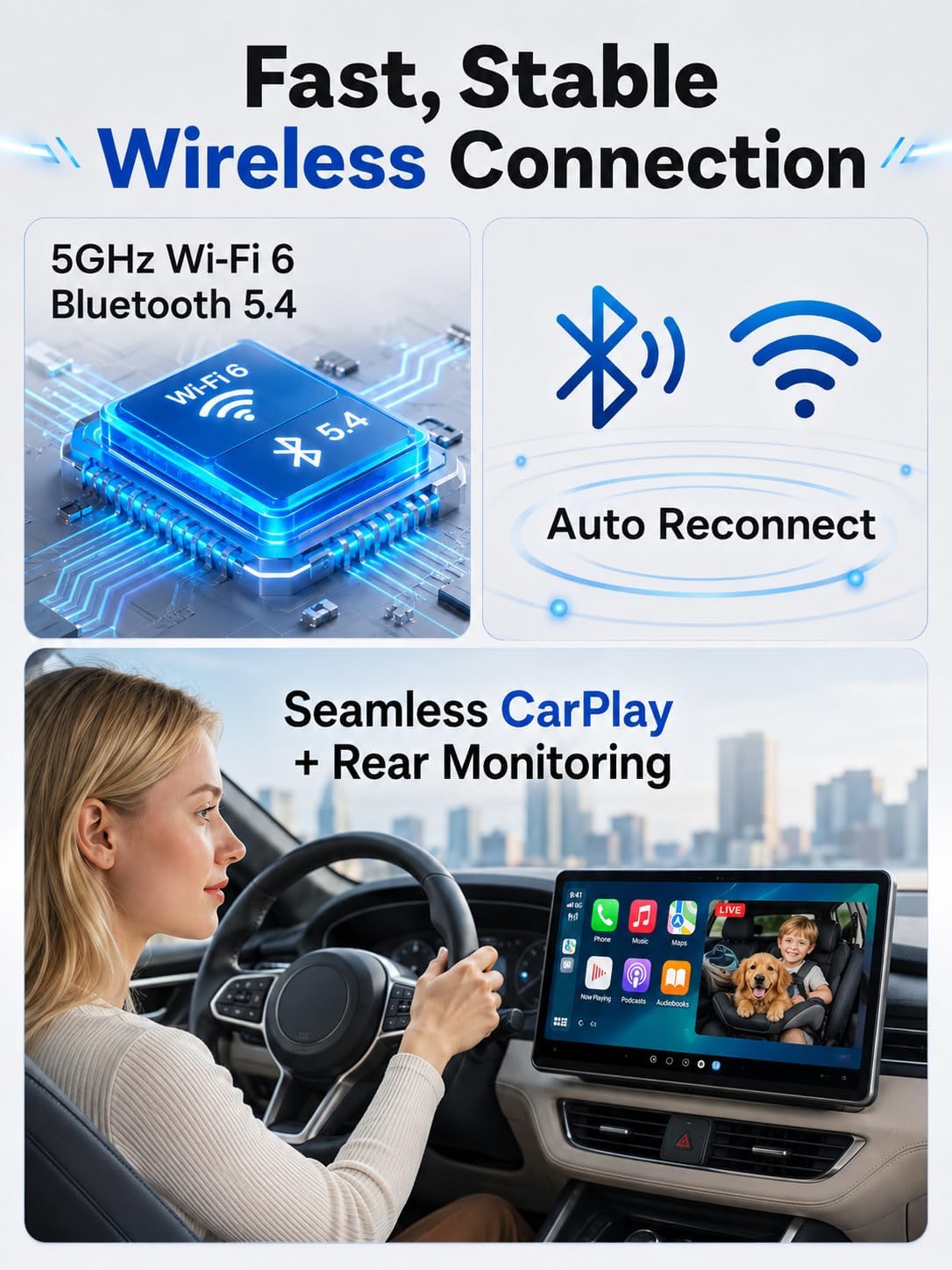 Lusdy Cámara inalámbrica CarPlay para coche de bebé para iPhone, mo...