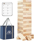 Juegos gigantes de torre de caída para niños y adultos, 57 bloques de madera de pino de Nueva Zelanda apilados a más de 4.2 pies, juegos familiares para interiores y exteriores, juegos de patio