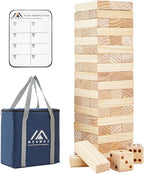 Juegos gigantes de torre de caída para niños y adultos, 57 bloques de madera de pino de Nueva Zelanda apilados a más de 4.2 pies, juegos familiares para interiores y exteriores, juegos de patio
