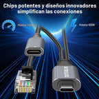 Cable USB-C a Ethernet y carga de 60 W de 10 pies, USBC PD y Gigabit LAN 2