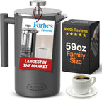 SterlingPro - Cafetera de prensa francesa de acero inoxidable extra grande con aislamiento no tóxico de 64 onzas, capacidad de 1/2 galón/2 litros (rendimiento de preparación de 59 onzas)