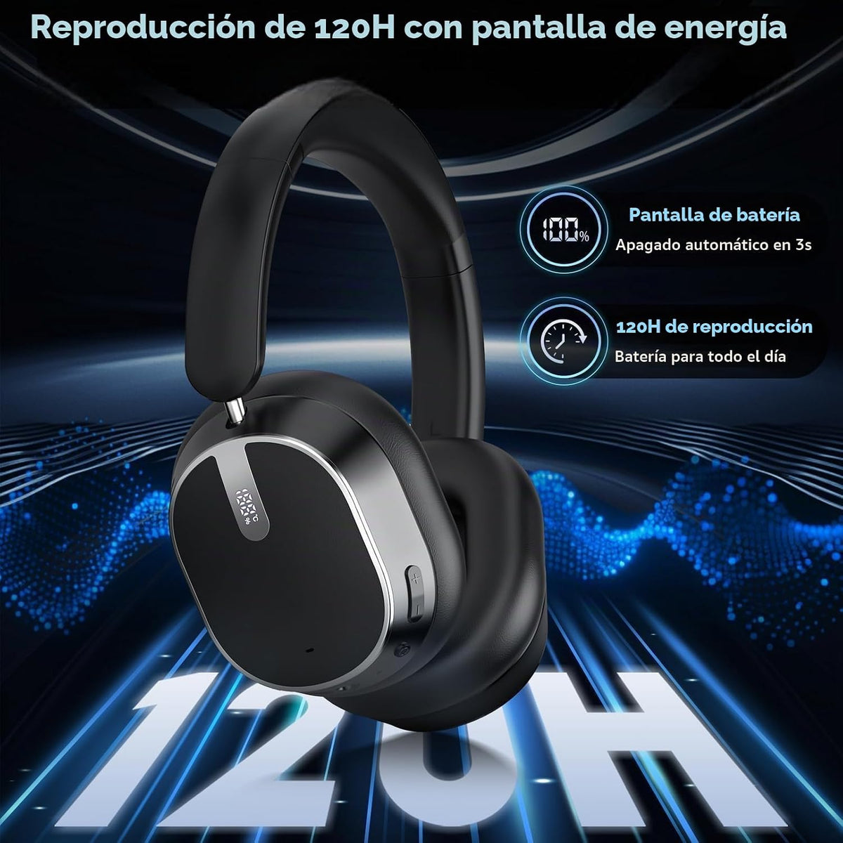 Auriculares inalámbricos híbridos con cancelación activa de ruido Bluetooth