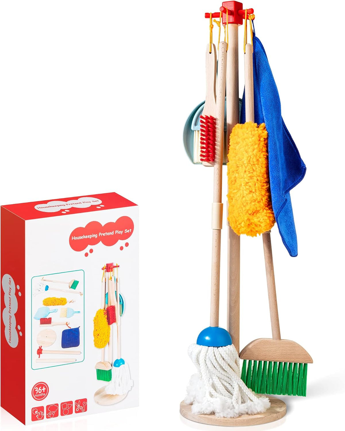 WOODMAM - Juego de limpieza de madera para niños, juguetes de limpieza para