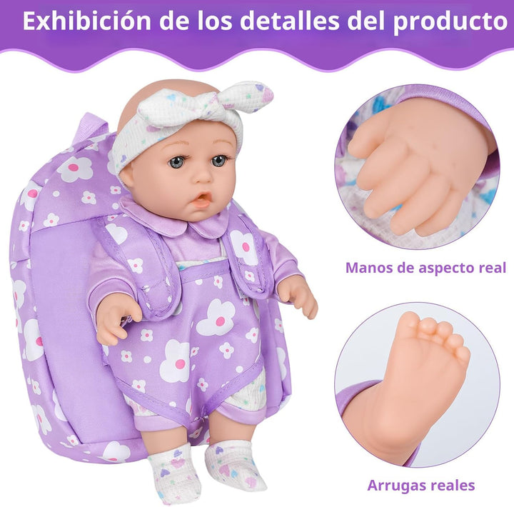UZIDBTO Muñeca bebé de 12" con mochila portabebés con patrón de...